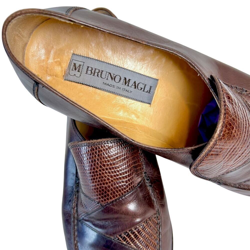 Vintage Bruno Magli Mens Burgundy leather Italian Loafers Size 8M Exotic skin - Picture 11 of 16